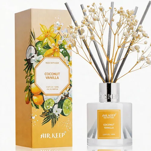 Vista 59 de Airkeep Juego de difusor de varillas – 3.38 onzas líquidas (3.4 fl oz), difusor de aroma de bambú para el hogar, incluye 8 varillas difusoras