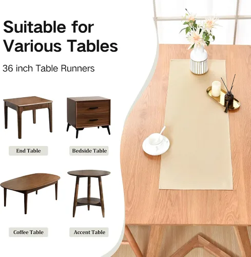 Vista 5 de Camino de Mesa Beige Estilo Granja Caminos de Mesa Pequeños Cortos de 36 Pulgadas Camino de Mesa de Centro para Cómoda Sala de Estar Dormitorio
