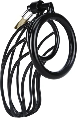 Vista 4 de Jaula de castidad masculina – Jaula de metal grande para pene con dispositivo de castidad bloqueado con 3 tamaños de anillos y 2 llaves, juguetes