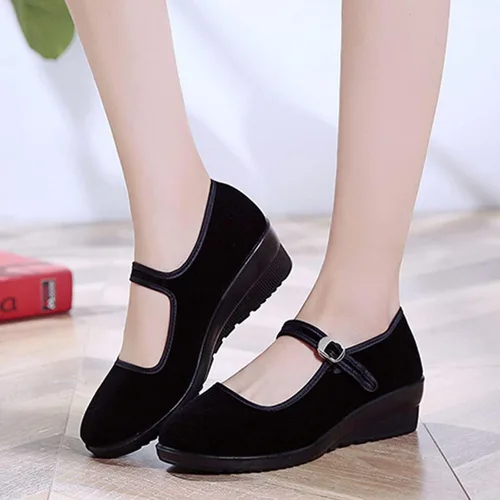 Vista 3 de LUXINYU Zapatos Mary Jane de terciopelo para mujer, zapatos planos de tela de Pekín, zapatos de baile, cómodos zapatos para caminar