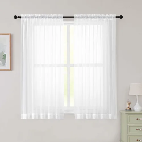 Vista 70 de 2 paneles de cortinas traslúcidas blancas para dormitorio, sala de estar, 96 pulgadas de largo, modernas, suaves, ligeras, con bolsillo para barra