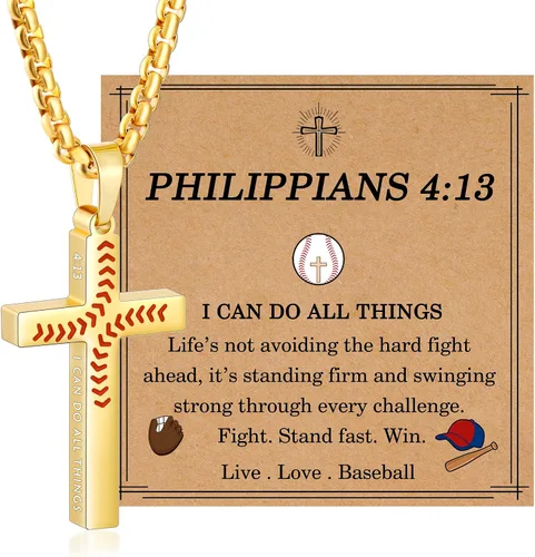 Vista 11 de Regalos de Pascua para niños y adolescentes, collares de cruz de béisbol para niños y hombres, de acero inoxidable que no destiñe, collar