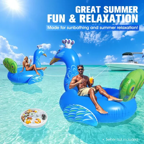 Vista 5 de DeeprBetter Flotador inflable de pavo real para piscina, flotadores divertidos para adultos, flotadores de piscina de alta resistencia, flotadores