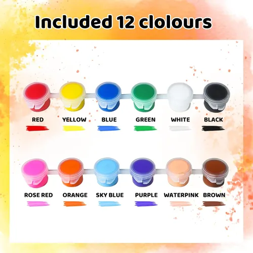 Vista 3 de Paquete de 25 mini pintura acrílica, 350 piezas de kit de pintura para niños, tiras de almacenamiento de tiras de 12 colores, tiras de pinturas