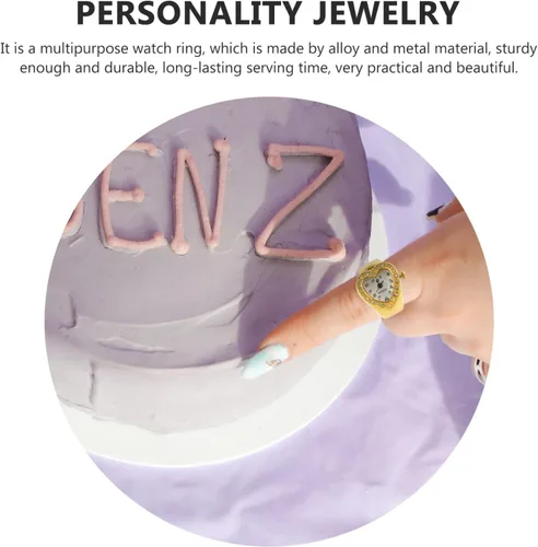 Vista 7 de Mikikit Reloj de anillo para mujer, reloj de dedo elástico con sincronización precisa, forma de corazón, reloj de dedo de cuarzo, reloj de anillo