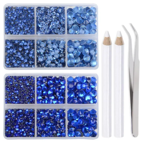 Vista 32 de LPBeads 6400 unidades de diamantes termoadhesivos de 12 colores con parte trasera plana, 5 tamaños mixtos, gemas de cristal redondas con pinzas