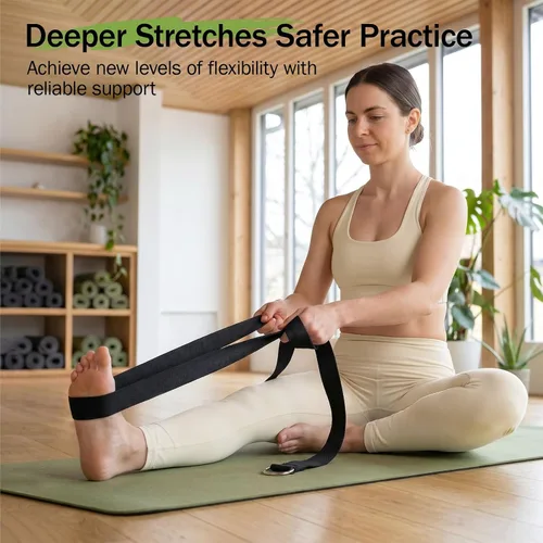 Vista 2 de Correa de yoga Slim Panda para estiramiento, Correa de yoga de algodón con hebilla ajustable en forma de D, Correa de yoga no elástica para pilates