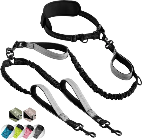 Vista 34 de SparklyPets Correa doble elástica para perro con 2 correas para perros con soporte trasero - Correa doble para perros para razas medianas y medianas