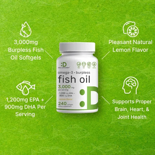 Vista 4 de DEAL SUPPLEMENT Suplementos de Aceite de Pescado Omega 3, 3,000mg por Porción, 240 Cápsulas Blandas – EPA 1,200mg + DHA 900mg – Píldoras sin