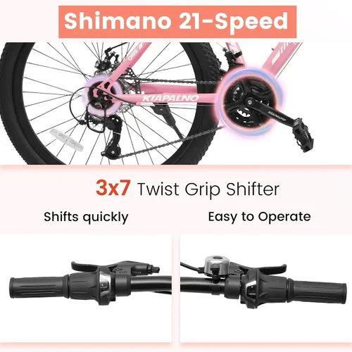 Vista 5 de Ecarpat 24/26 Inch Mountain Bike for Women Girls, 21-Speed Mountain Bicycle with Disc/V-Brakes and Front Fork Suspension, Carbon Steel Frame MTB Bike