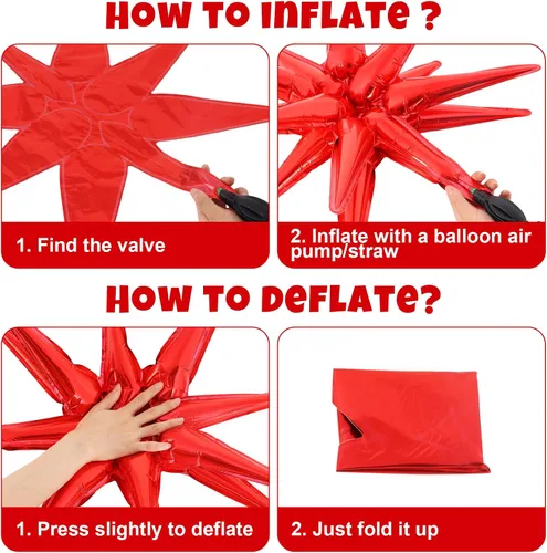 Vista 7 de 10 unidades de globos de estrella roja explosión globos de estrella fulgurante globos de cono de papel de aluminio mágicos para decoraciones