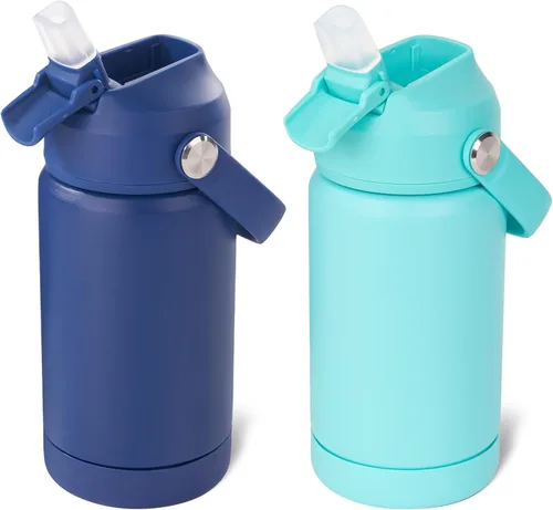 Vista 40 de Kerilyn - Botella de agua para niños, de acero inoxidable, con pajilla a prueba de fugas, con aislamiento térmico, libre de bisfenol A, unisex