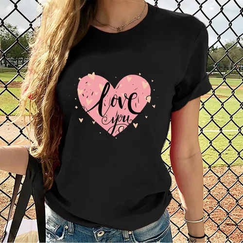 Vista 59 de Camisetas de manga corta con estampado de corazón para mujer, camisetas de ajuste regular, linda y divertida, ropa de regalo 2023