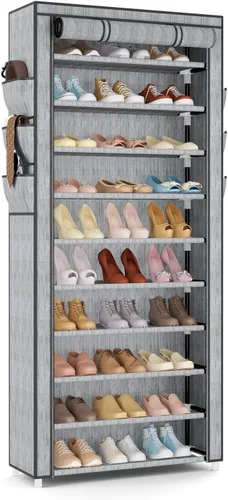 Vista 14 de VTRIN - Zapatero alto, organizador estrecho y vertical para armario o recibidor, 10 niveles, cubierta no tejida, contiene 20-22 pares de zapatos