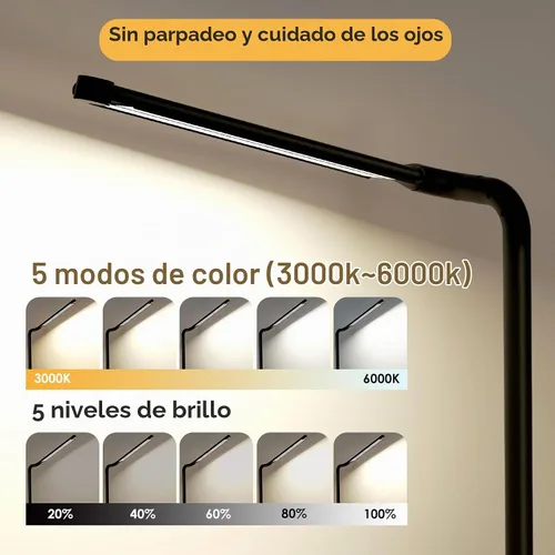 Vista 5 de Lámpara de escritorio LED ajustable para oficina en casa Centro de alimentación integrado con 2 salidas de CA ampliamente espaciadas, puertos