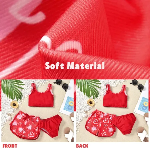 Vista 5 de Aalizzwell Conjunto de bikini de 3 piezas para niñas pequeñas con pantalones cortos de natación