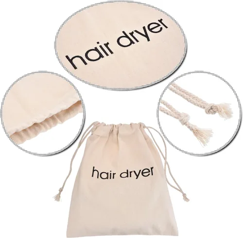 Vista 3 de Bolsas para secador de pelo con cordón, bolsa para secador de pelo, 11.8 x 13.8 pulgadas (algodón, beige)
