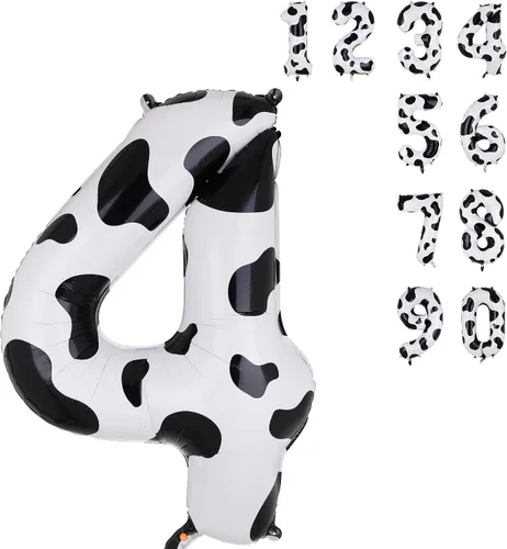 Vista 14 de Globos con estampado de vaca de 40 pulgadas, globo de número 0 blanco y negro con temática de vaquera, suministros de decoración de fiesta