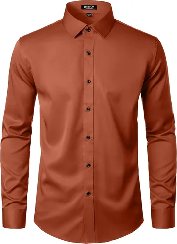 Vista 2 de JEMITOP Mens Stretch Wrinkle Free Dress Shirts Naranja quemado