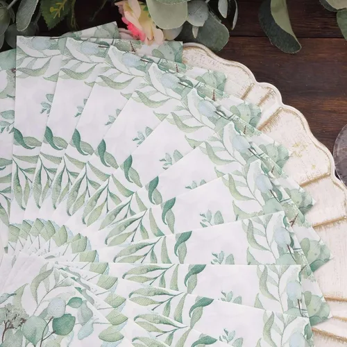 Vista 7 de Efavormart - Paquete de 20 servilletas de papel con estampado de hojas de eucalipto verde con una textura suave de 2 capas absorbente para bodas