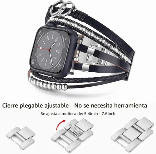 Vista 3 de MOFREE - Pulsera de cuero boho compatible con Apple Watch Band de 38, 40, 41 mm, pulsera de cuentas multicapa hecha a mano para Apple Watch, correa