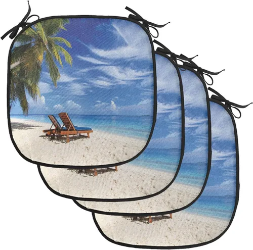 Vista 91 de Lunarable Cojín para silla costera, diván del desierto, descanso solitario, vacaciones, tropical, resort playa, ocio, asiento acolchado para cocina