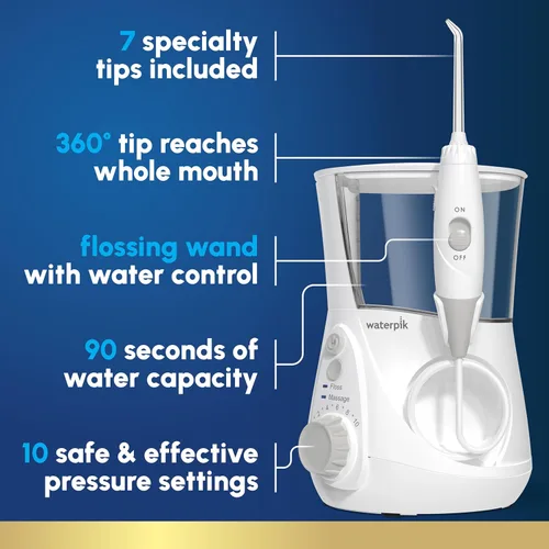 Vista 4 de Waterpik Aquarius - Irrigador dental profesional con 7 puntas de hilo dental y enjuague oral formulado por dentistas TheraBreath Fresh Breath, menta