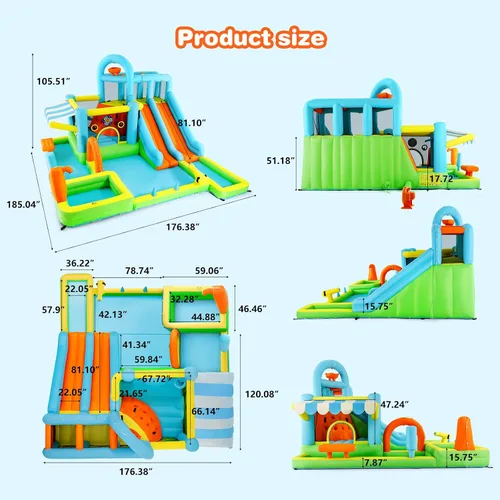 Vista 2 de JOYLDIAS 10 in1 tobogán acuático inflable gigante casa de lujo resistente 10 en 1
