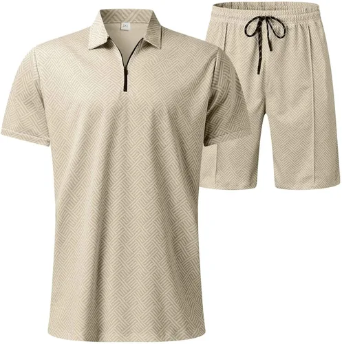Vista 4 de Conjunto de camisa polo y pantalones cortos para hombre, trajes de verano a la moda, casual, de manga corta, traje deportivo para hombre, 2 piezas