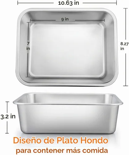 Vista 2 de E-far Sartén para lasaña pequeña, 10.6 x 8.3 x 3.2 pulgadas de profundidad, rectangular para hornear, de acero inoxidable, no tóxica y resistente