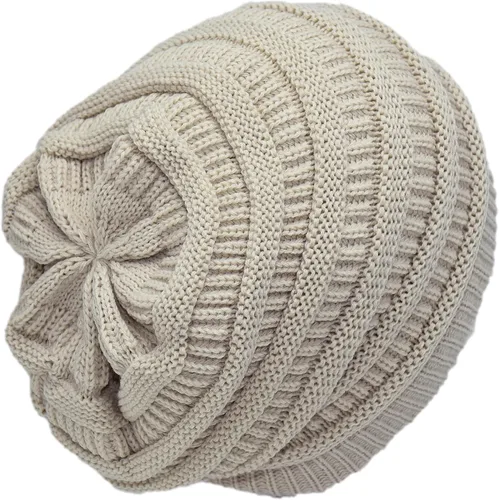 Vista 31 de C.C Winter Oversized Beanie Hat with Fuzzy Lining – Thick Knit Thermal Beanie for Cold Weather, Soft Warm Fleece Lined Cap