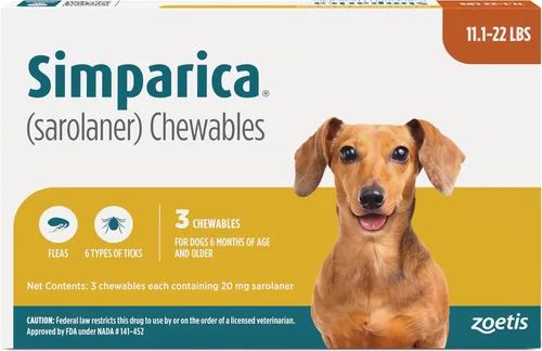 Vista 19 de Simparica (sarolaner) Masticables para perros, 120 mg/tab, 88.1-132 libras (marrón), 6 tabletas