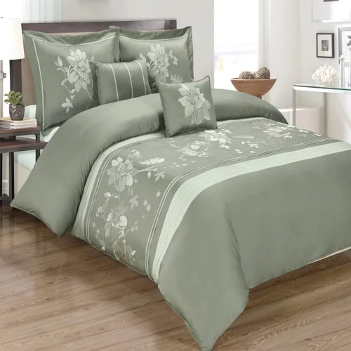 Vista 2 de Royal Hotel Bedding Myra California-King - Juego de edredón bordado, 10 piezas, color gris