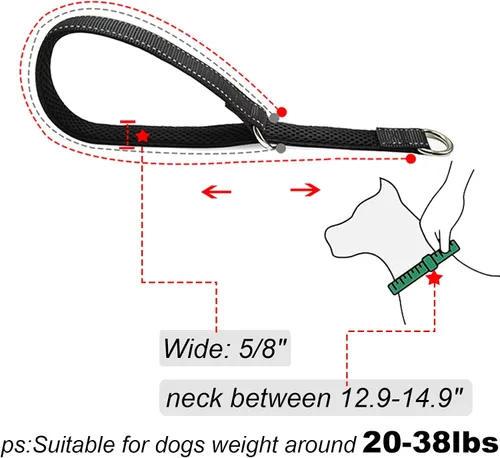 Vista 2 de Collar reflectante para perro, collar de perro con lazo para perros de 20 a 38 libras, collares de nailon con acolchado suave para entrenamiento