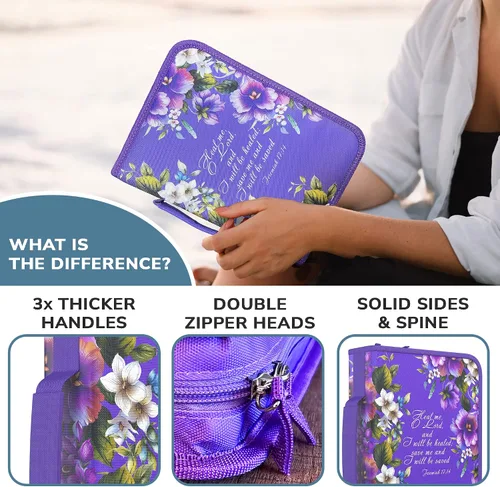 Vista 3 de DEHITE Funda para la Biblia para mujer, fundas de tela prémium para la Biblia para niñas, bolsa de transporte para mujer, ranuras para bolígrafos