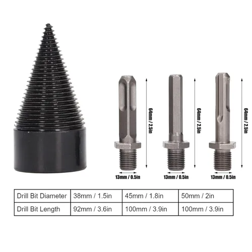 Vista 4 de Wood Splitter Drill Bits, Easy Log Splitting Drill Bits Firewood Log Splitter Bit Set Wood Splitting Wedge Tools Compatible with Hand or Electric