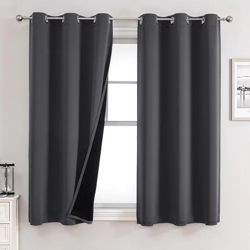 Vista 83 de ChrisDowa Cortinas 100% opacas de 63 pulgadas de largo para dormitorio con forro negro, 2 capas gruesas totalmente opacas con aislamiento térmico