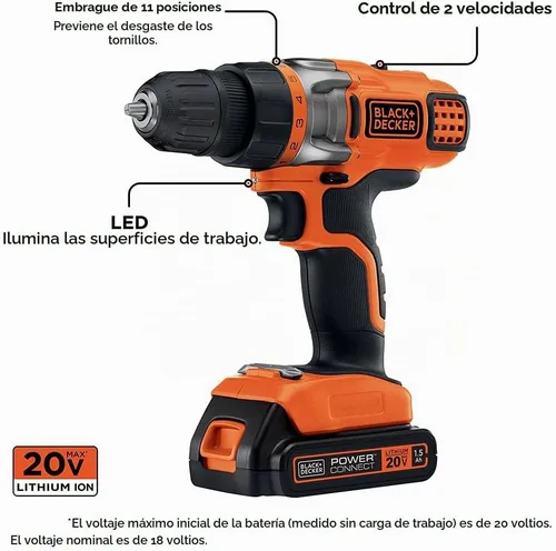 Vista 2 de BLACK+DECKER 20V MAX Taladro/desarmador inalámbrico con batería y cargador, luz de trabajo LED (LDX220C)