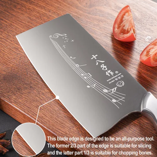 Vista 4 de SHI BA ZI ZUO Cuchillo de cocina chino de 7 pulgadas Cuchillo vegetal Cuchillo de chef profesional con mango de acero fundido de espiga completa