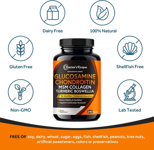 Vista 6 de Doctor's Recipes Glucosamina condroitina MSM Quercetina de cúrcuma, suplemento de apoyo al movimiento para hombres y mujeres, con pimienta negra