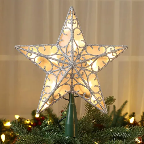 Vista 10 de ODEETRONIC Luces de Estrella para la Punta del Árbol de Navidad, 9.5 pulgadas con Certificación UL Estrella 3D para la Punta del Árbol, de Doble
