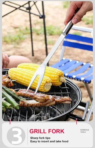 Vista 4 de Parrilla BBQ Accesorios de BBQ, Herramientas de Parrilla de Acero Inoxidable Accesorios para Asar Juego de Parrilla Accesorios de Parrilla