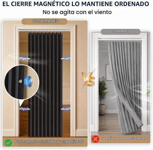 Vista 3 de AJAZZ Cortina de puerta magnética 100% opaca de acordeón para armario, cortina invisible para puerta interior de dormitorio, sala de estar, pasillo