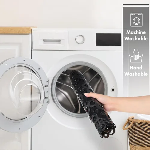 Vista 7 de WELTRXE Tapete ovalado antideslizante con burbujas negras para bañera, tapete de ducha con orificios de drenaje, ventosas, lavable a máquina, BPA