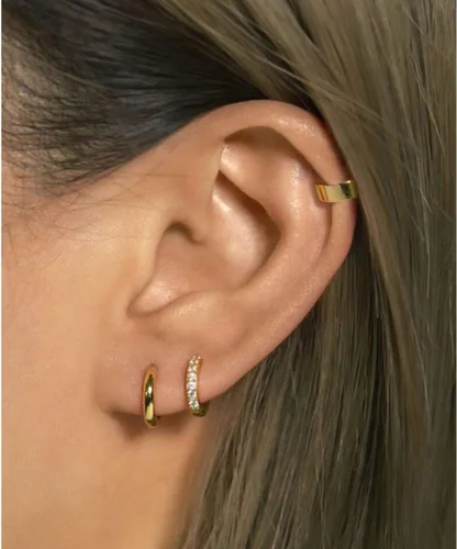 Vista 5 de ALEXCRAFT - Juego de arracadas pequeñas de oro para mujer, juego de aretes de oro estilo pavé con diamantes y poste de plata de ley