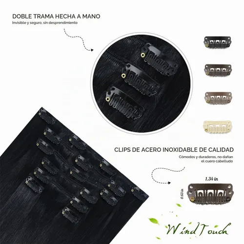Vista 7 de WindTouch - Extensiones de cabello humano liso con pinzas, color negro azabache, 2.47 onzas, N.° 1, 12 pulgadas, 7