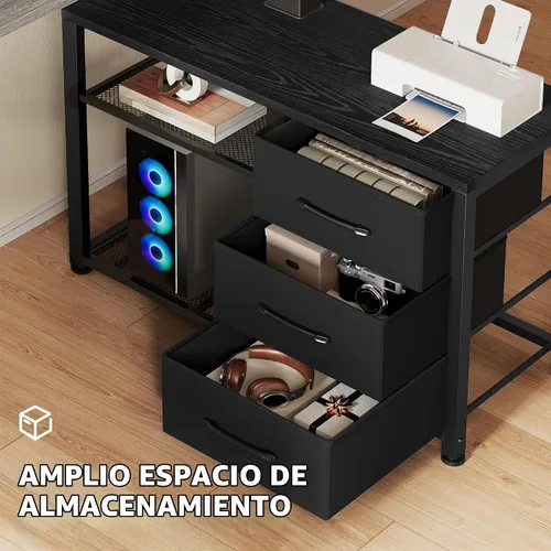 Vista 5 de Escritorio eléctrico en forma de L de 47 pulgadas con 3 cajones, mesa de computadora de almacenamiento, altura ajustable con tomas de corriente, 4