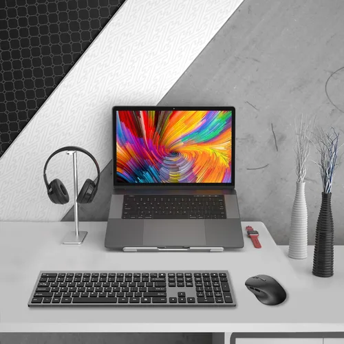 Vista 8 de Combo de teclado y mouse inalámbricos, teclado silencioso de computadora de tamaño completo con botón de calculadora, mouse ergonómico de 2400 DPI