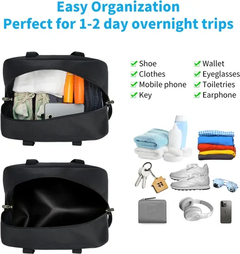 Vista 4 de Pequeña bolsa de gimnasio de 14 pulgadas, ligera, de transporte, mini bolsa de lona para viajes y deportes, Negro -, Bolsa de gimnasio pequeña