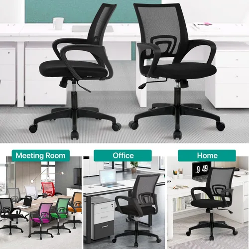 Vista 7 de HHS Silla de oficina ergonómica, silla de escritorio de malla con respaldo medio, silla de computadora con soporte lumbar, silla ejecutiva con Negro
